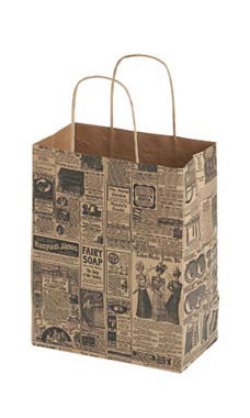 Medium Newsprint Paper Shopping Bags - Case of 25
