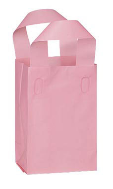 Small Pink Frosted Plastic Shopping Bags - Case of 25