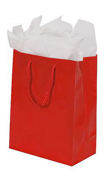 Small Red High Gloss Tote Bags - 8" x 4" x 10"