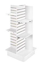 4-Panel White Slatwall Tower with Casters and Shelves