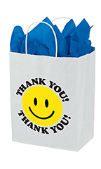 Medium White Thank You Smiley Paper Shopping Bags - Case of 100
