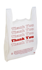 Large White Thank You Plastic T-Shirt Bags - Case of 500