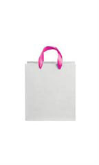 Medium White on Kraft Premium Folded Top Paper Bags Hot Pink Ribbon Handles