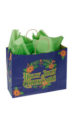 Large Holly Jolly Christmas Paper Shopping Bags - Case of 100