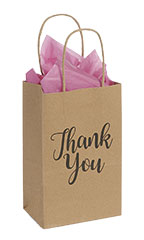 Small Kraft Thank You Paper Shopping Bags - Case of 100