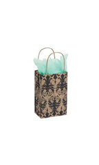 Small Distressed Damask Paper Shopping Bags - Case of 100