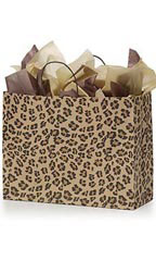 Large Brown Leopard Paper Shopping Bags - Case of 25