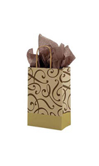 Small Chocolate and Kraft Swirl Paper Shopping Bags - Case of 25