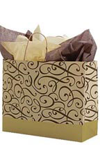 Large Chocolate and Kraft Swirl Paper Shopping Bags - Case of 25