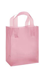 Medium Pink Frosted Plastic Shopping Bags - Case of 25