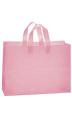 Large Pink Frosted Plastic Shopping Bags - Case of 25
