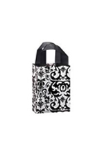 Small Black Damask Frosted Plastic Shopping Bags - Case of 25