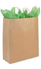 Jumbo Recycled Natural Kraft Paper Shopping Bags - Case of 200