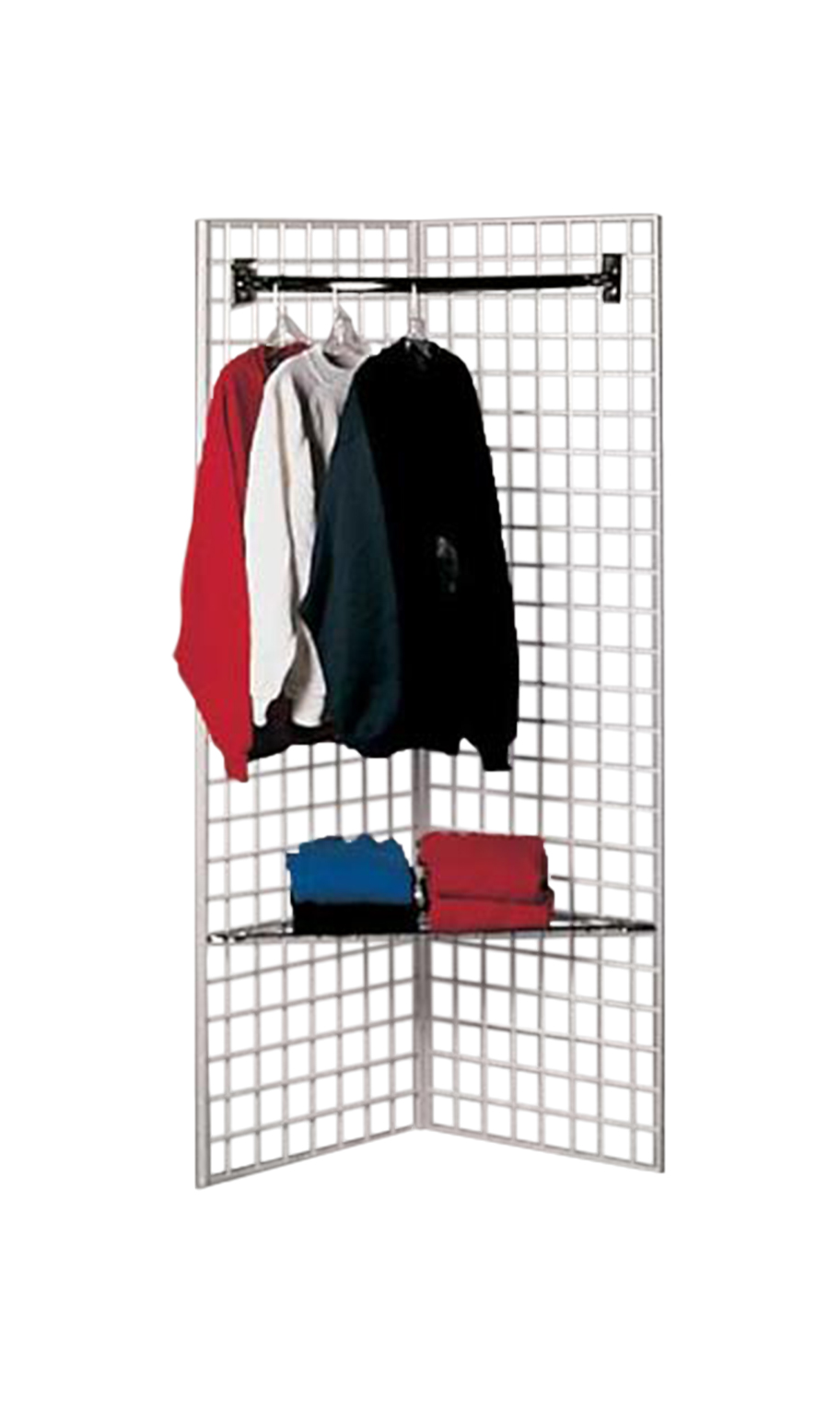 White Wire Grid V Unit with Shelf & Hangrail Store Supply