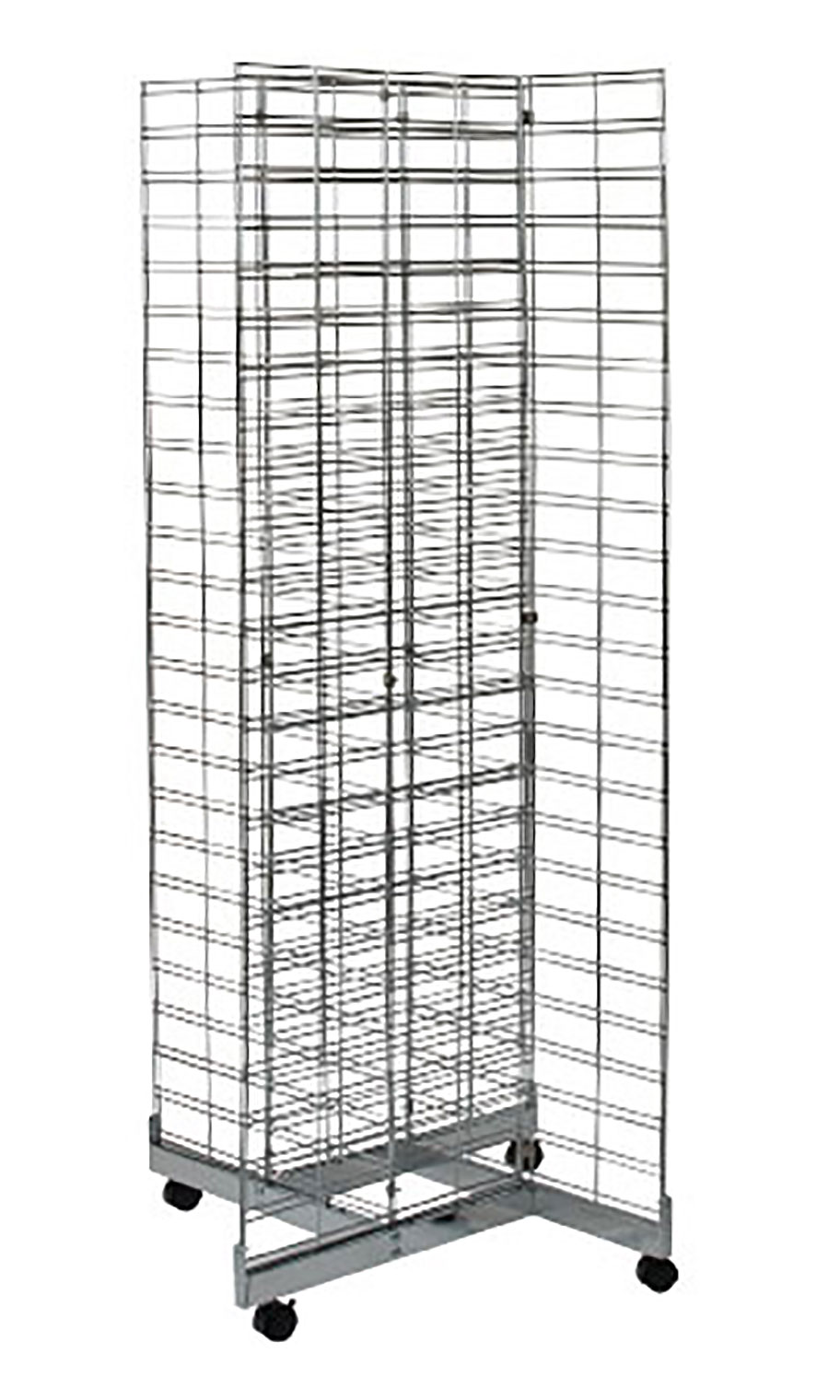Chrome 4 Way Slat Grid Rack with Base & Casters Store Supply