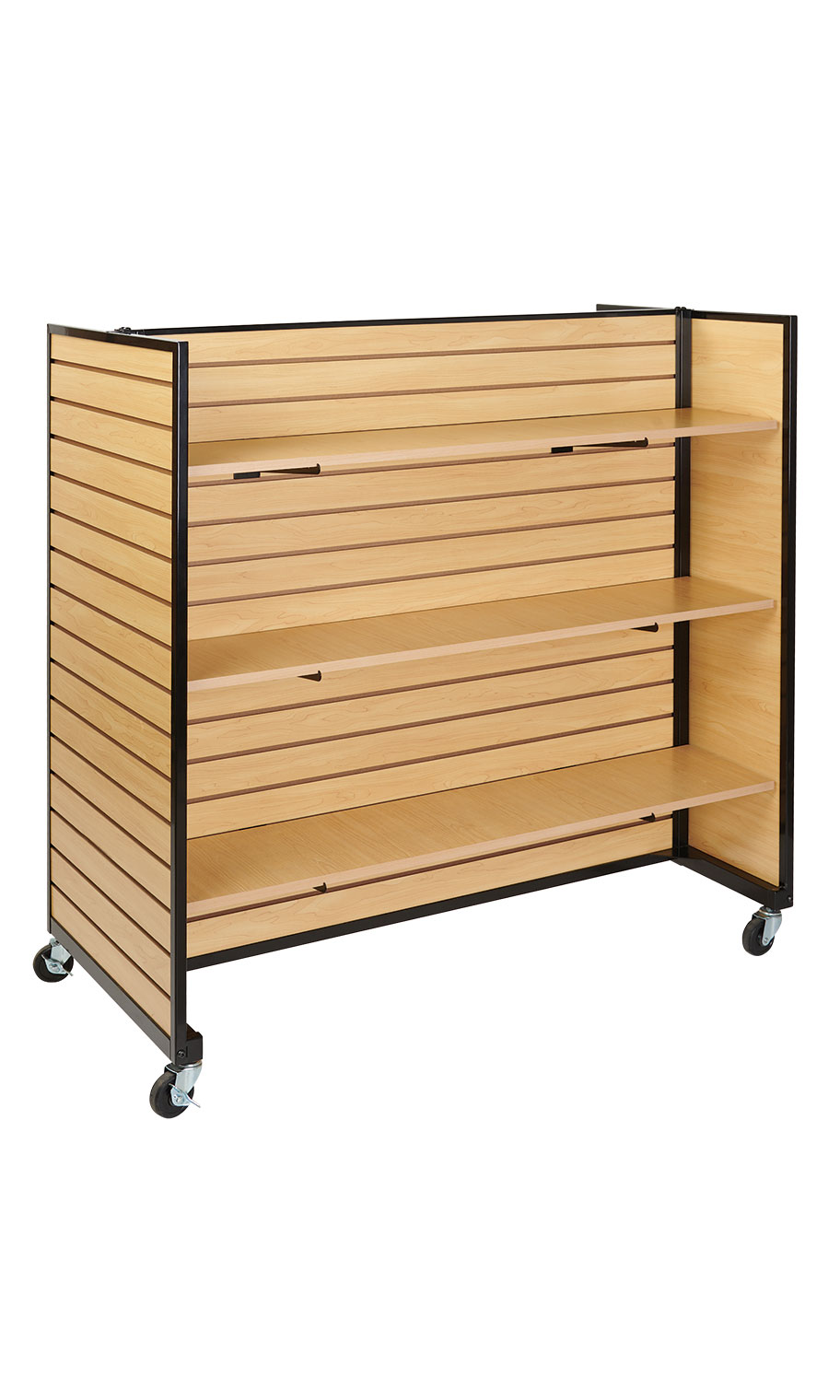 Maple Rolling Slatwall Gondolas w/ 6 Shelves Store Supply