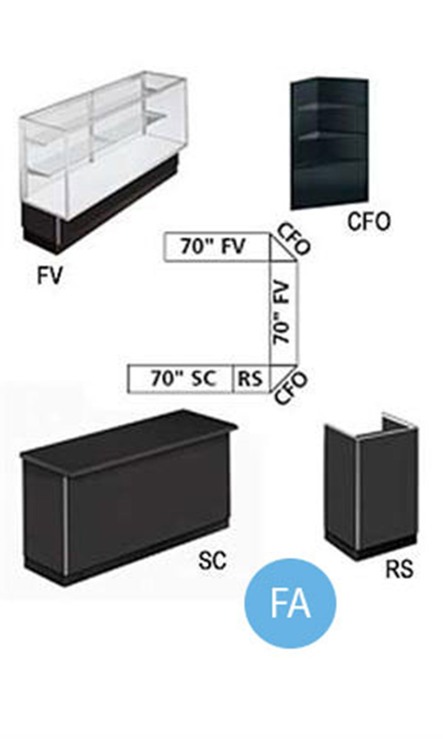 Black Metal Frame Display Case & Service Counter Set SSW
