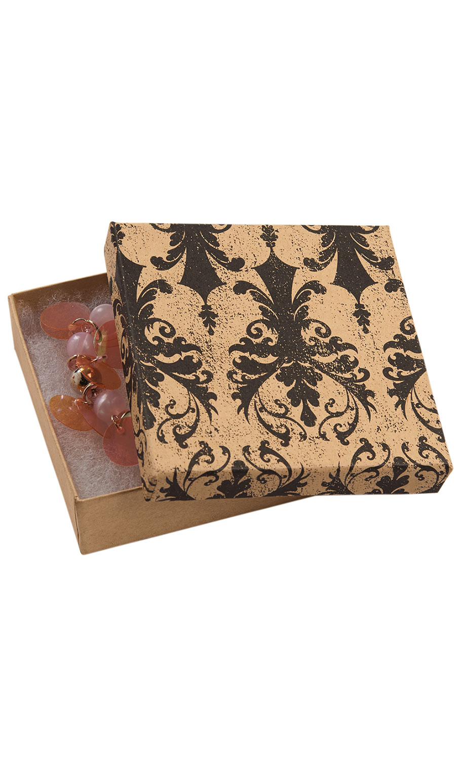Distressed Damask Jewelry Box with Cotton 31/2 x 31/2 x 1