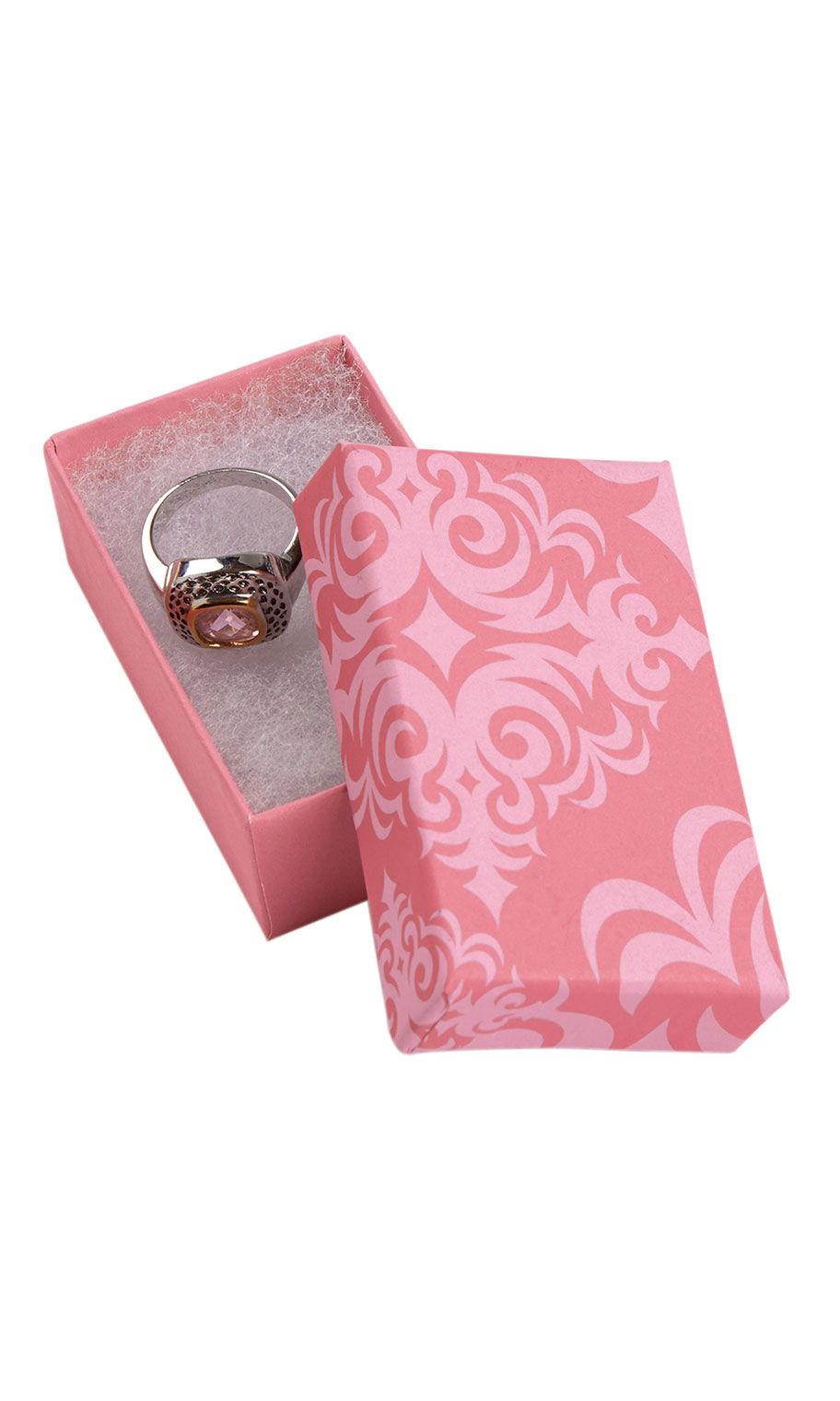 Pink Damask Jewelry Box with Cotton 21/2 x 11/2 x 7/8