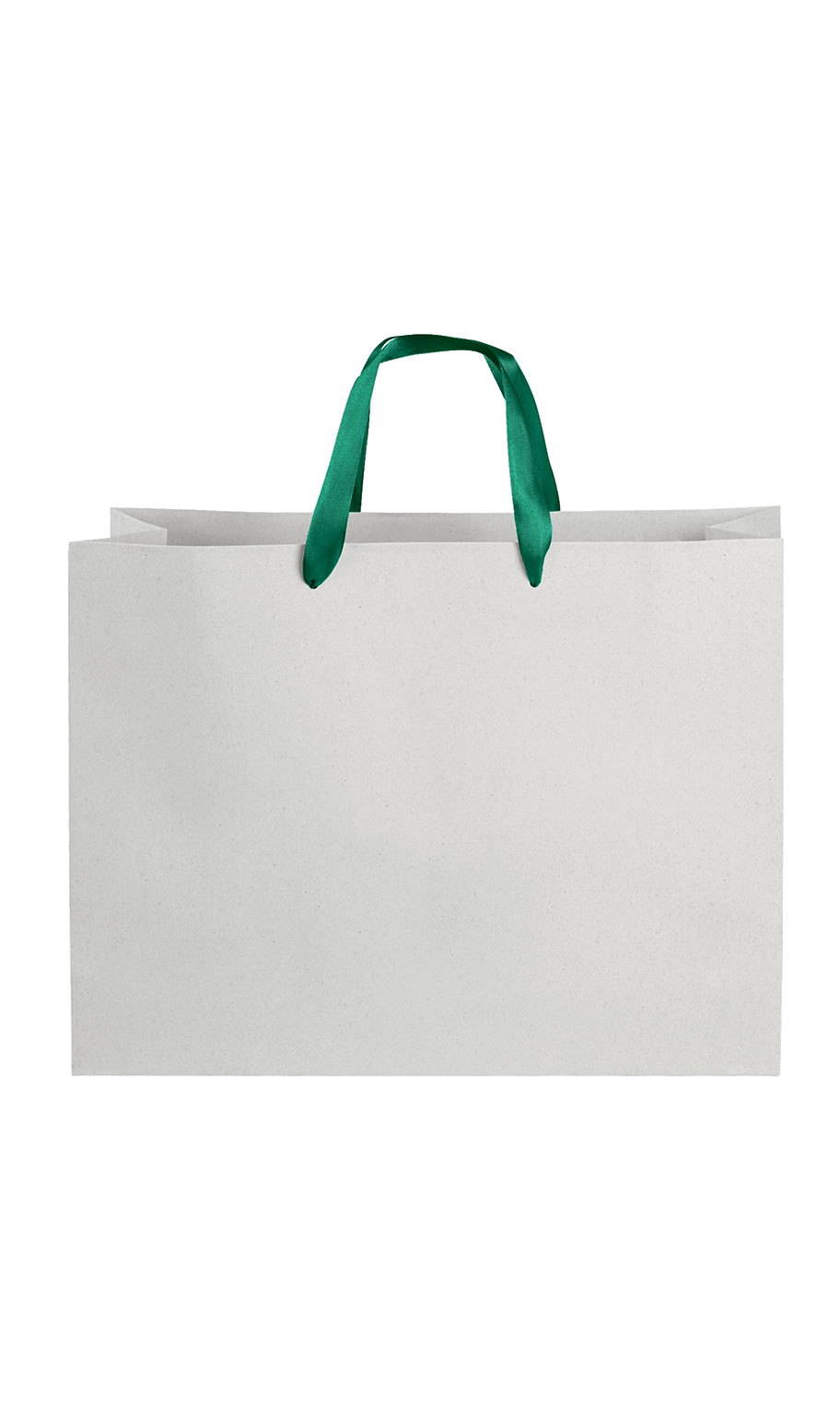 White on Kraft Paper Bags Dark Green Ribbon Handles SSW