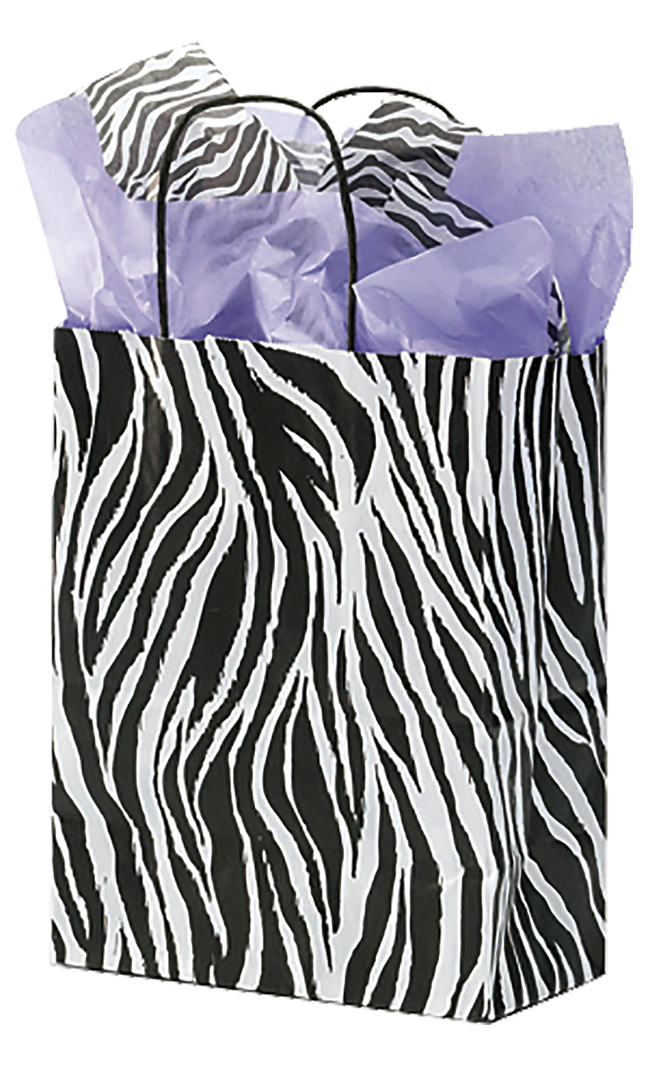 Medium Zebra Skin Paper Shopping Bags Case of 100 Store Supply