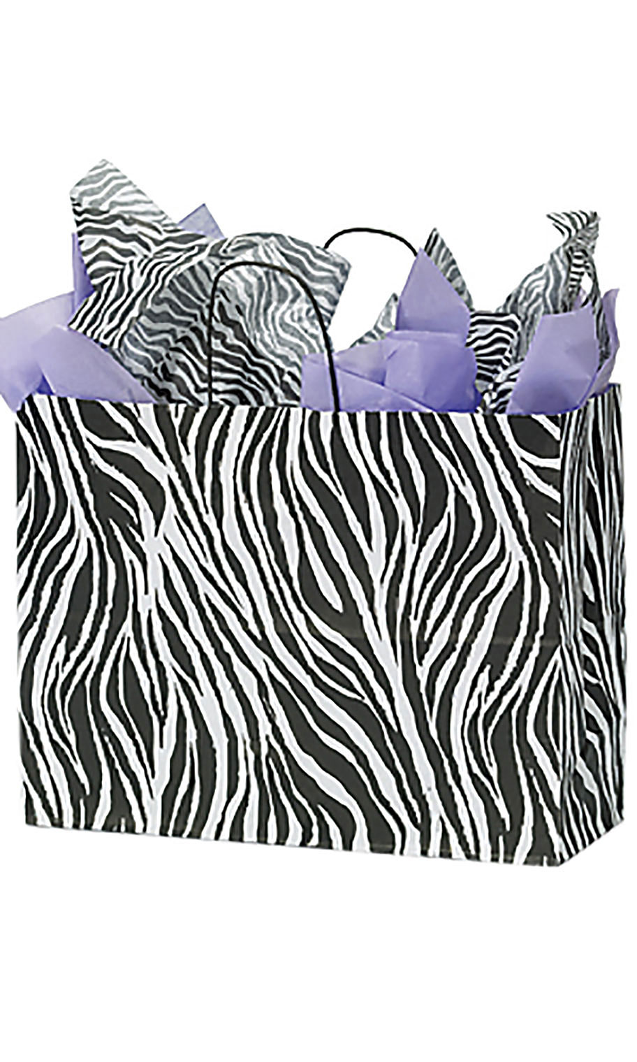 Large Zebra Skin Paper Shopping Bags Case of 100 Store Supply