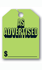 Mirror Hang Tags - Fluorescent Green - "As Advertised"