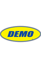 Oval Windshield Slogan Sticker - Blue/Yellow - "Demo"