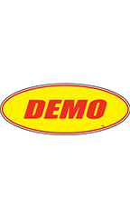 Oval Windshield Slogan Sticker - Red/Yellow - "Demo"