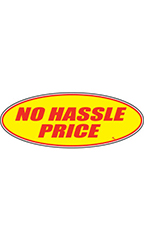 Oval Windshield Slogan Sticker - Red/Yellow - "No Hassle Price"