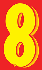 11 ½ inch Windshield Numbers And Symbols - Yellow/Red - "8"