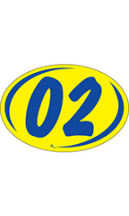 Oval 2-Digit Year Stickers - Blue/Yellow - "02"