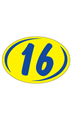 Oval 2-Digit Year Stickers - Blue/Yellow - "16"
