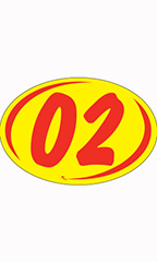 Oval 2-Digit Year Stickers - Red/Yellow - "02"