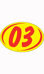 Oval 2-Digit Year Stickers - Red/Yellow - "03"