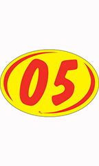 Oval 2-Digit Year Stickers - Red/Yellow - "05"