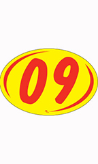 Oval 2-Digit Year Stickers - Red/Yellow - "09"