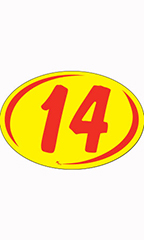 Oval 2-Digit Year Stickers - Red/Yellow - "14"
