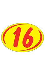 Oval 2-Digit Year Stickers - Red/Yellow - "16"
