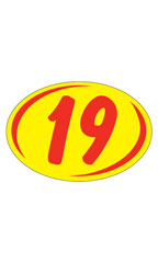 Oval 2-Digit Year Stickers Red/Yellow - "19"