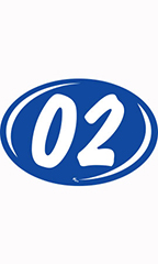 Oval 2-Digit Year Stickers - White/Blue - "02"