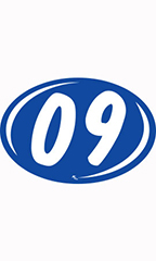 Oval 2-Digit Year Stickers - White/Blue - "09"