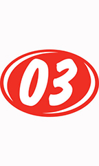 Oval 2-Digit Year Stickers - White/Red - "03"