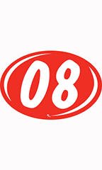 Oval 2-Digit Year Stickers - White/Red - "08"