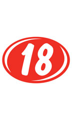 Oval 2-Digit Year Stickers White/Red - "18"