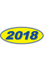 Oval Windshield Year Stickers- Blue/Yellow - "2018"