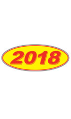 Oval Windshield Year Stickers- Red/Yellow - "2018"