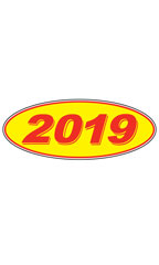 Oval Windshield Year Stickers- Red/Yellow - "2019"