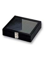 Small Black Faux Leather Glass Top Jewelry Tray