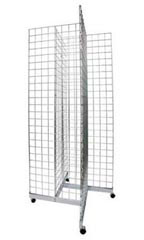 Chrome 4-Way Wire Grid Tower with Base and Casters